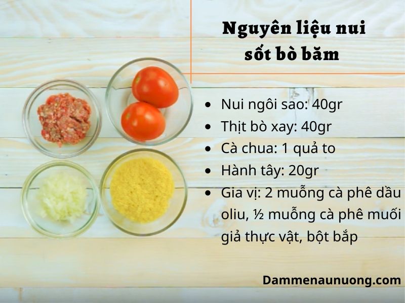 Nguyên liệu nui sốt bò băm